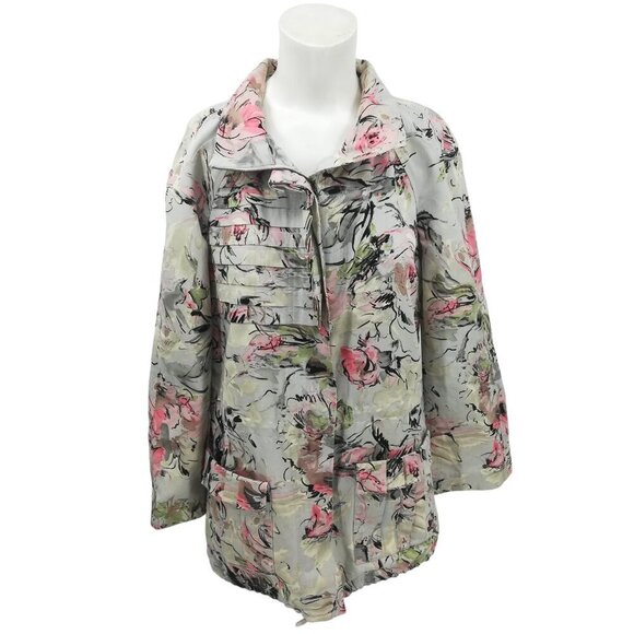 SoCa St John Long Sleeve Roll Cuff Floral Jacket Size P  Zip Pockets Anorak - Picture 1 of 14